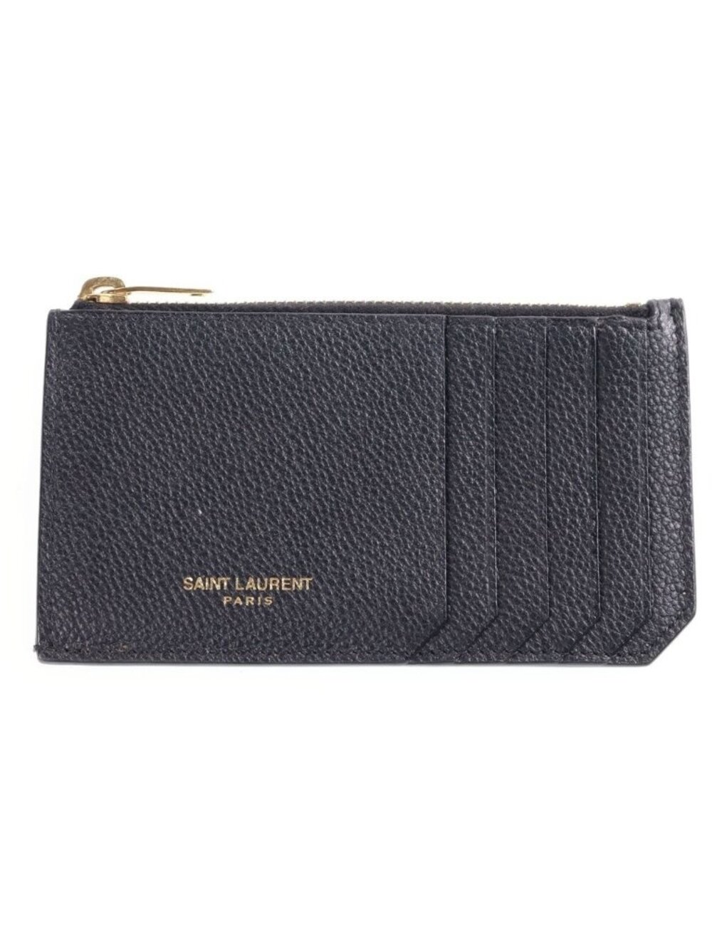 Saint Laurent Paris Embossed Leather Zip Fragment Case Black Coin Purse